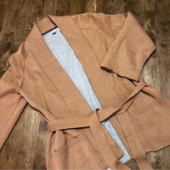 Anthropologie Moth Rizzo Belted Camel Wrap Cardigan S Sweater Tan Brown Office - Picture 4 of 13